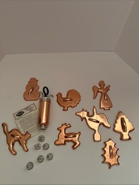 Vintage MIRRO Party Cooky Set Copper Aluminum Cookie Press & Holiday Cookie Cutt